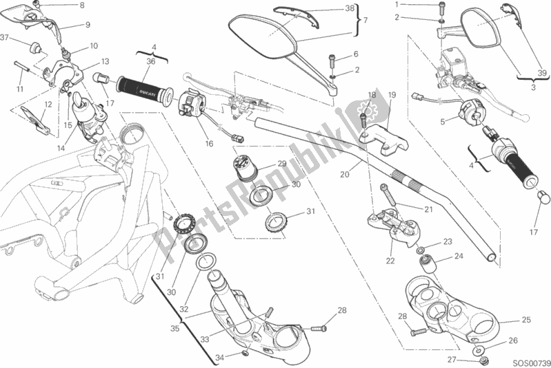Tutte le parti per il Manubrio E Comandi del Ducati Monster 821 Dark USA 2015
